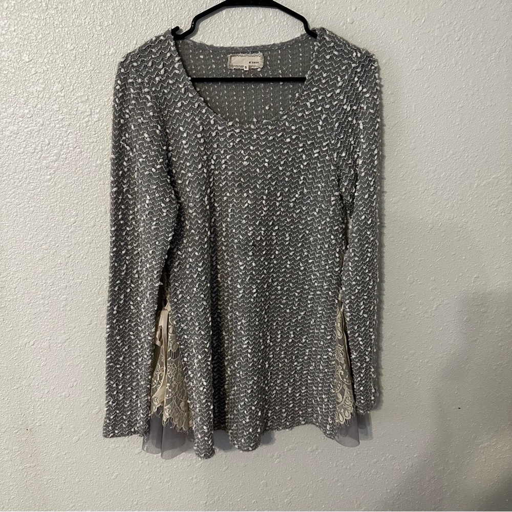 A’reve Anthropologie gray knit dress with lace